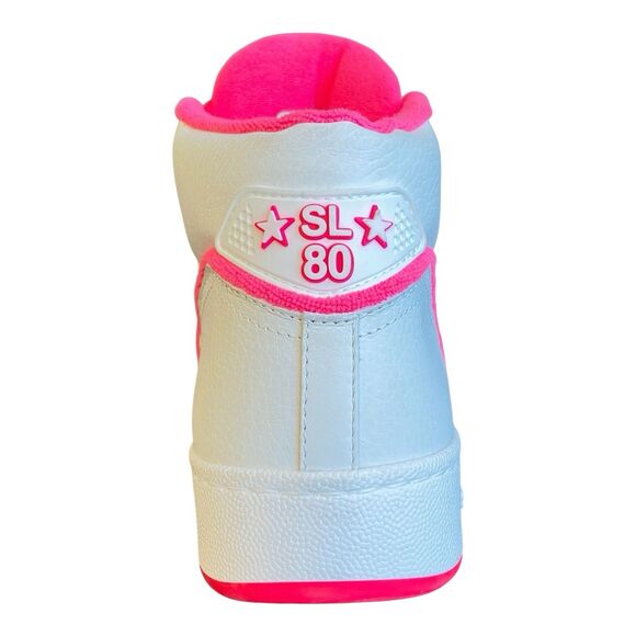 New SAINT LAURENT Leather Sneakers Mens 11 White Pink 80 High Top Lace Up Italy - Picture 5 of 6